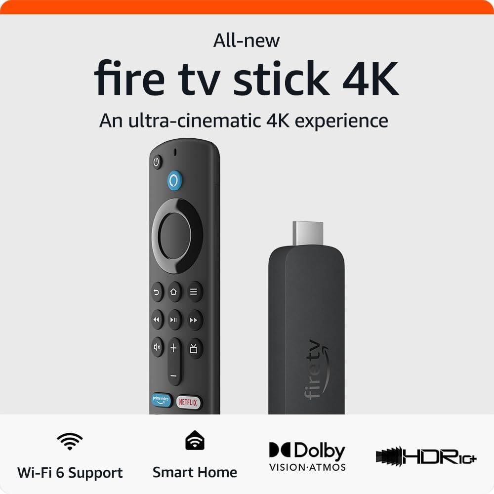 All-new Amazon Fire TV Stick 4K streaming device, includes support for Wi-Fi 6, Dolby Vision/Atmos, free  live TV