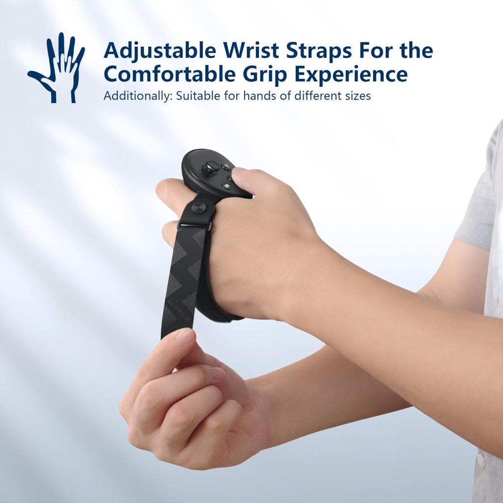 AMVR Upgraded Controller Grips Cover Compatible with Meta/Oculus Quest 3 Accessories, with Battery Opening Cover and Knuckle Straps Protector