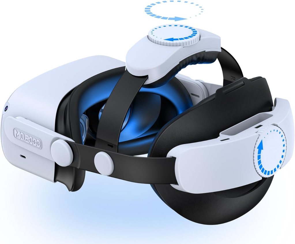 Comfort-Head-Strap Compatible with Oculus-Quest 2, Replacement for Mate-Quest 2 Elite-Strap, Super Soft and Skin Friendly PU Surface, Adjustable,Enhanced Support and Comfort in VR Headset（No Battery）