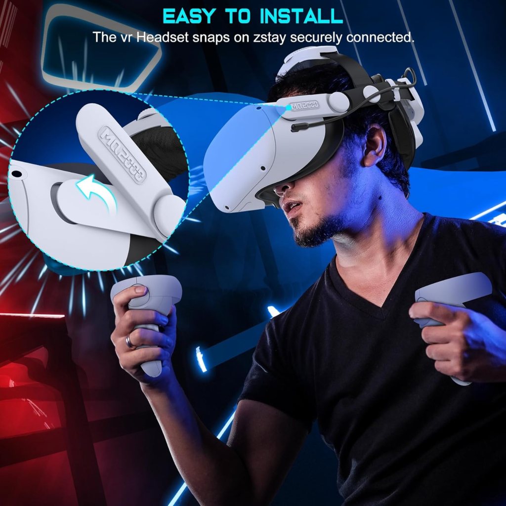 Comfort-Head-Strap Compatible with Oculus-Quest 2, Replacement for Mate-Quest 2 Elite-Strap, Super Soft and Skin Friendly PU Surface, Adjustable,Enhanced Support and Comfort in VR Headset（No Battery）