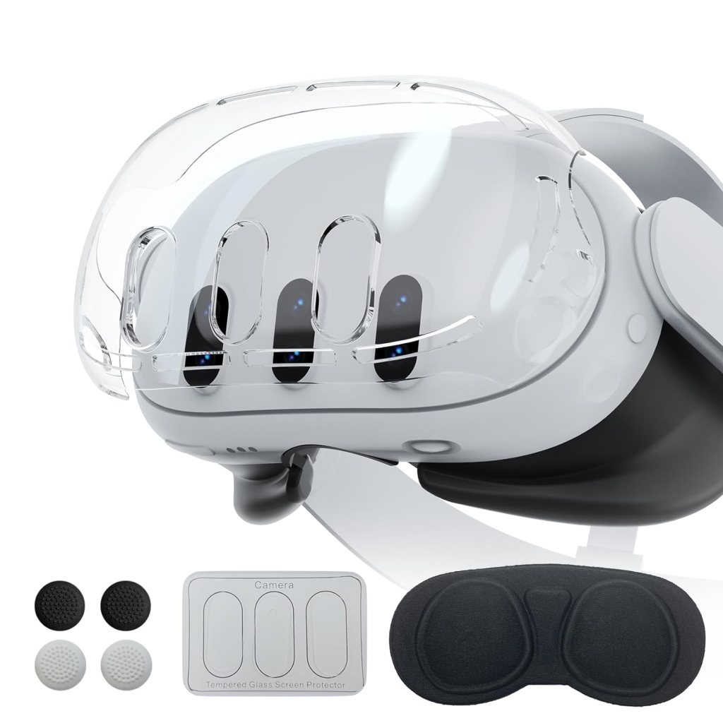 DUXICEPIN Accessories for Meta Quest 3, Protective Shell Cover for Oculus Quest 3, VR Accessories Included Transparent Shell Cover, Lens Tempered Glass Protector, Protective Lens Cover, Joystick Caps.