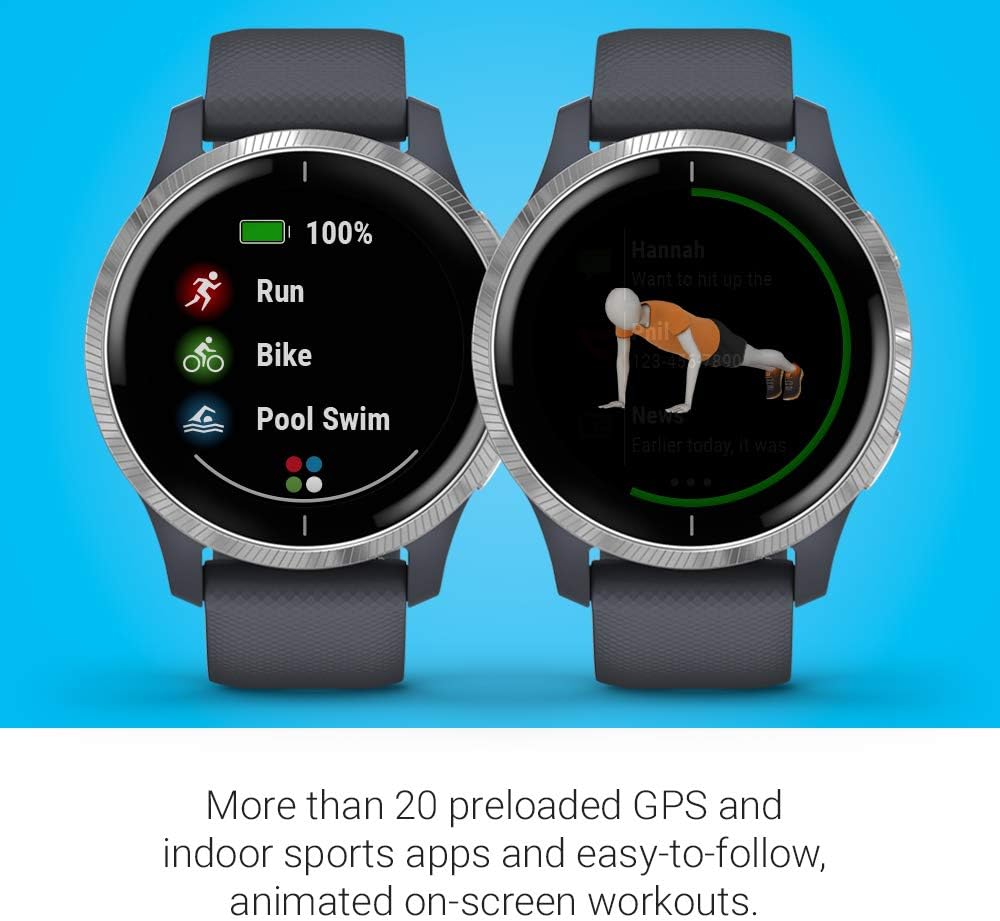 Garmin 010-02173-11 Venu, GPS Smartwatch with Bright Touchscreen Display, Features Music, Body Energy Monitoring, Animated Workouts, Pulse Ox Sensor and More, Black