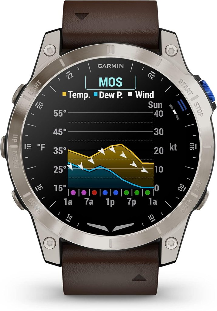 Garmin D2&trade; Mach 1, Touchscreen Aviator Smartwatch with GPS Moving Map, Aviation Weather, Health and Wellness Features and More, Oxford Brown Leather Band