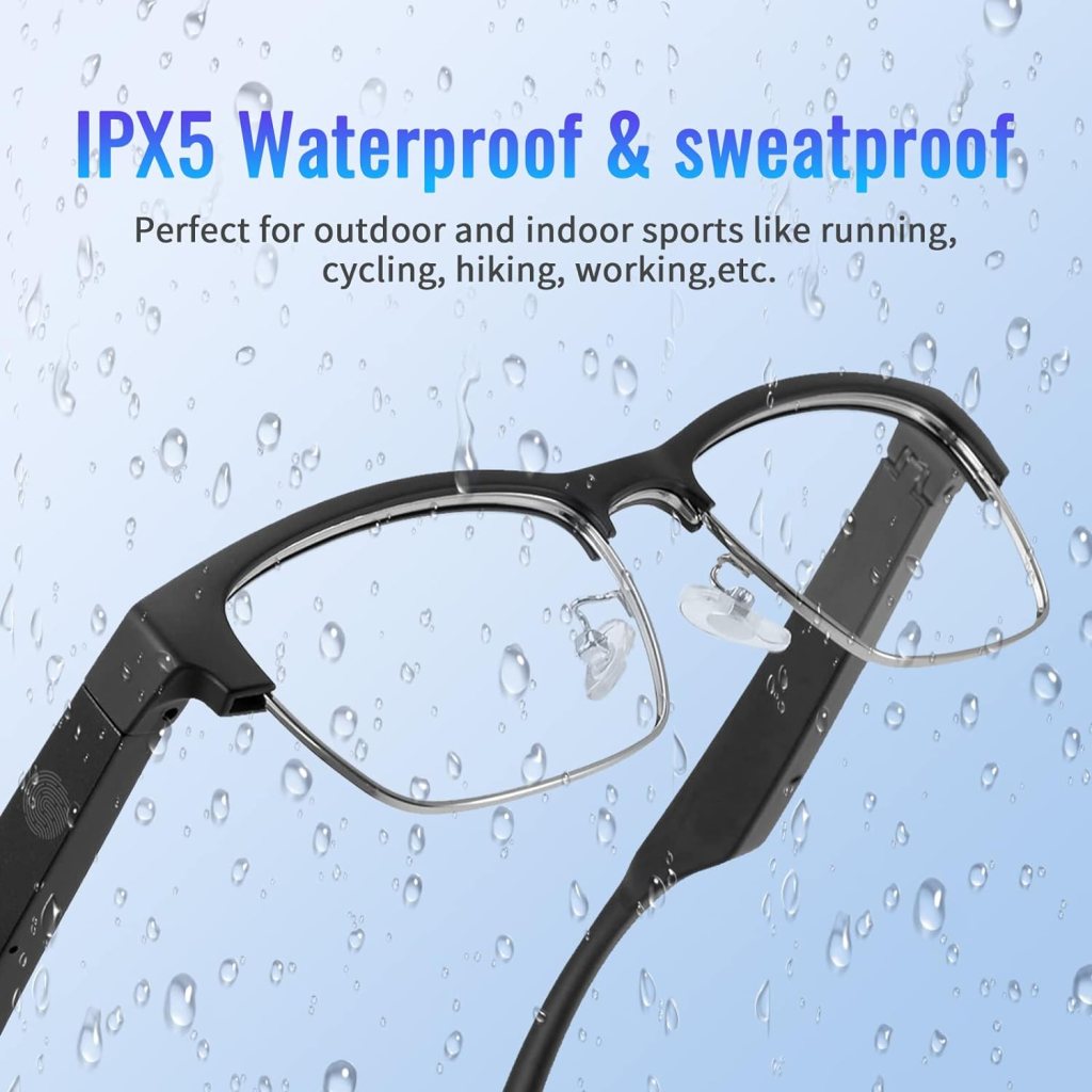 GenXenon Bluetooth Audio Smart Glasses, Blue Light Glasses for women and men, Open Ear sound with Mic  Speakers, Blue light Filter  Polarized Sunglasses Lenses, Voice Assistant(Silver)