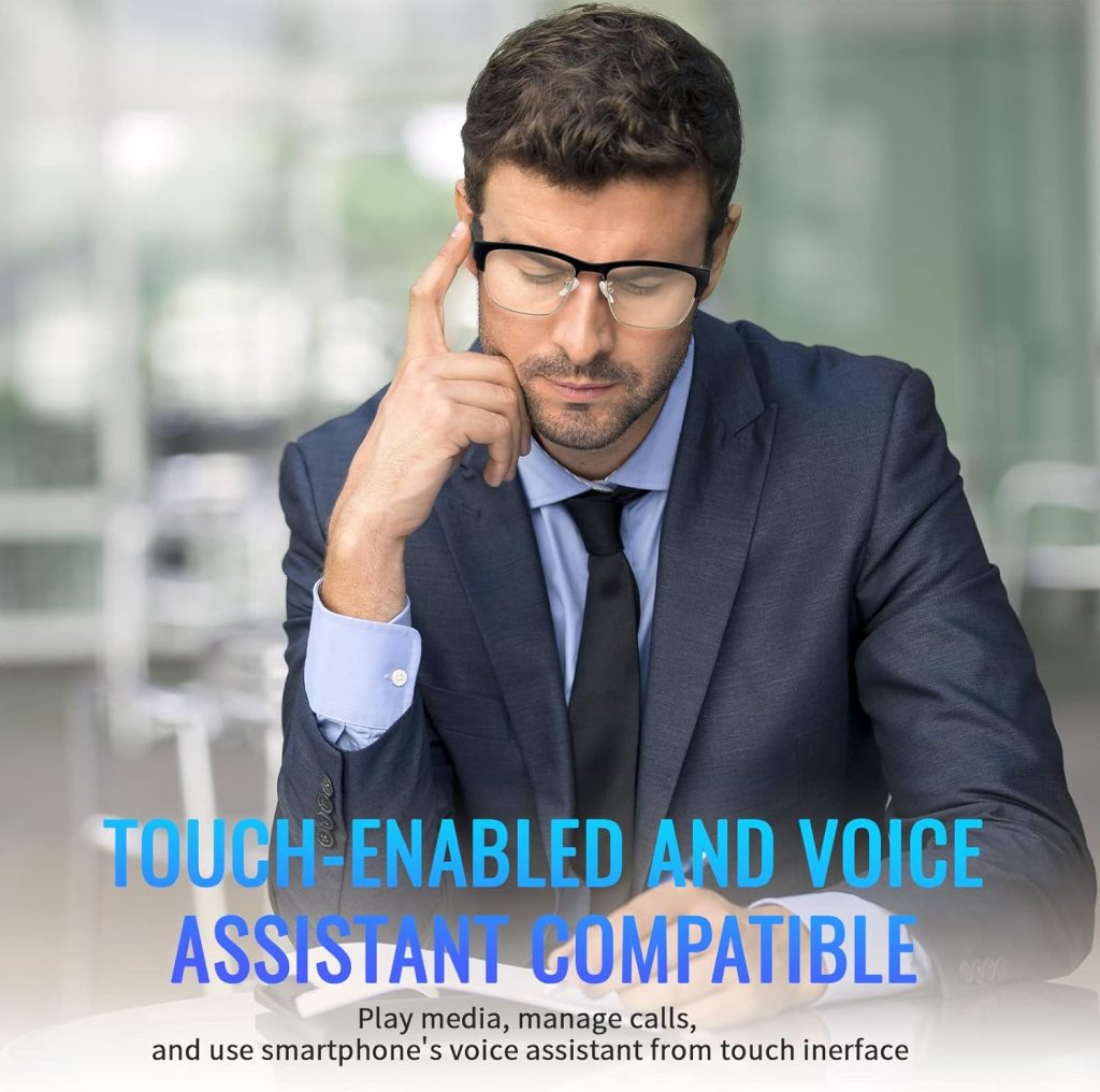 GenXenon Bluetooth Audio Smart Glasses, Blue Light Glasses for women and men, Open Ear sound with Mic  Speakers, Blue light Filter  Polarized Sunglasses Lenses, Voice Assistant(Silver)