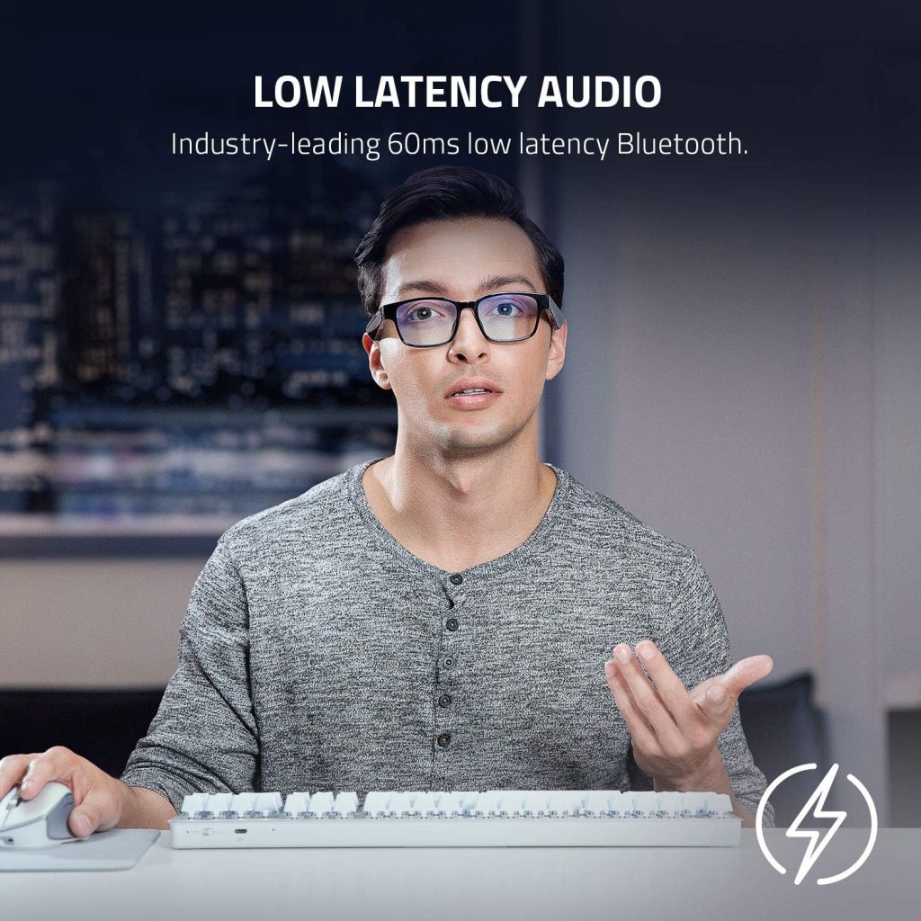 Razer Anzu Smart Glasses: Blue Light Filtering  Polarized Sunglass Lenses - Low Latency Audio - Built-in Mic  Speakers - Touch  Voice Assistant Compatible - 5hrs Battery - Rectangle/Large,Black