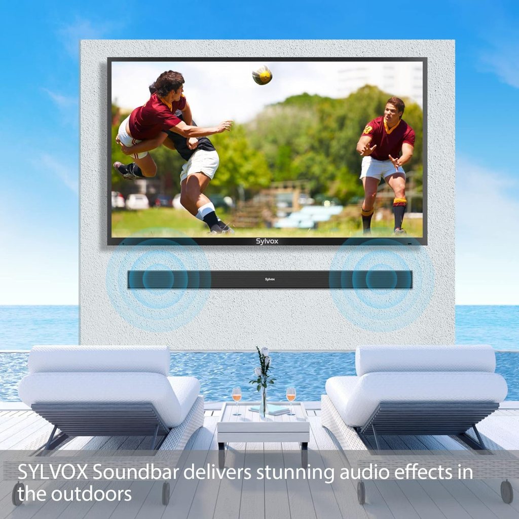 SYLVOX 38 SoundBar for Outdoor Smart TV, 2.0ch Wireless Audio IP65 Waterproof Speaker, Wireless/Wired /Optical/RCA/USB Connection, Suitable for Indoor and Outdoor use (ELF S2 Series)(OTA1ELFS2)