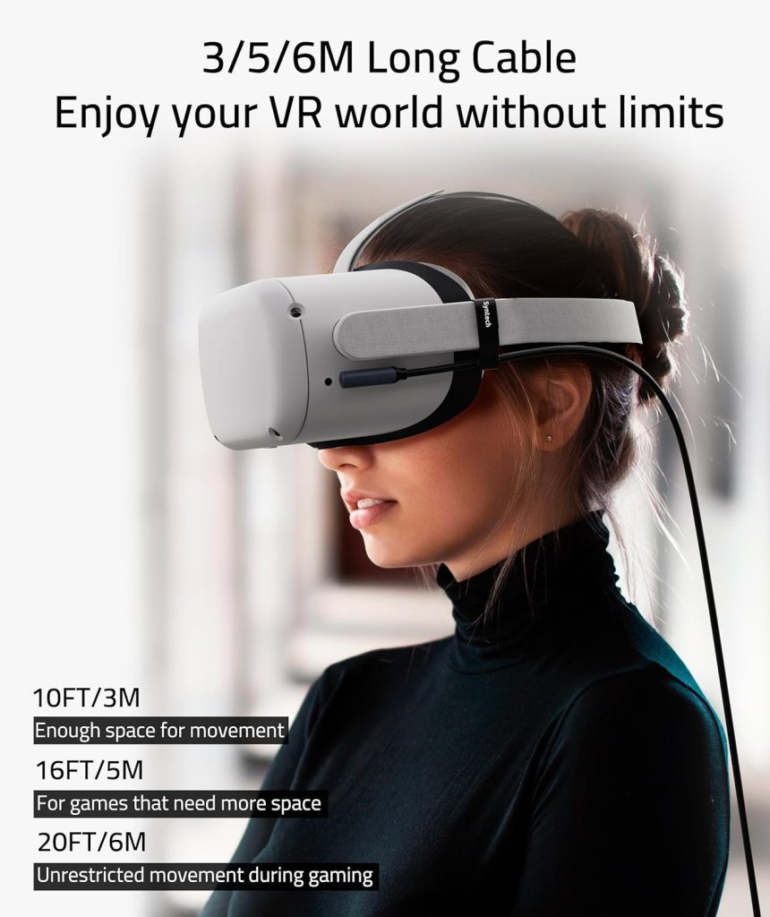 Syntech Link Cable 16 FT Compatible with Meta/Oculus Quest 3, Quest2/Pro/Pico4 Accessories and PC/Steam VR, High Speed PC Data Transfer, USB 3.0 to USB C Cable for VR Headset