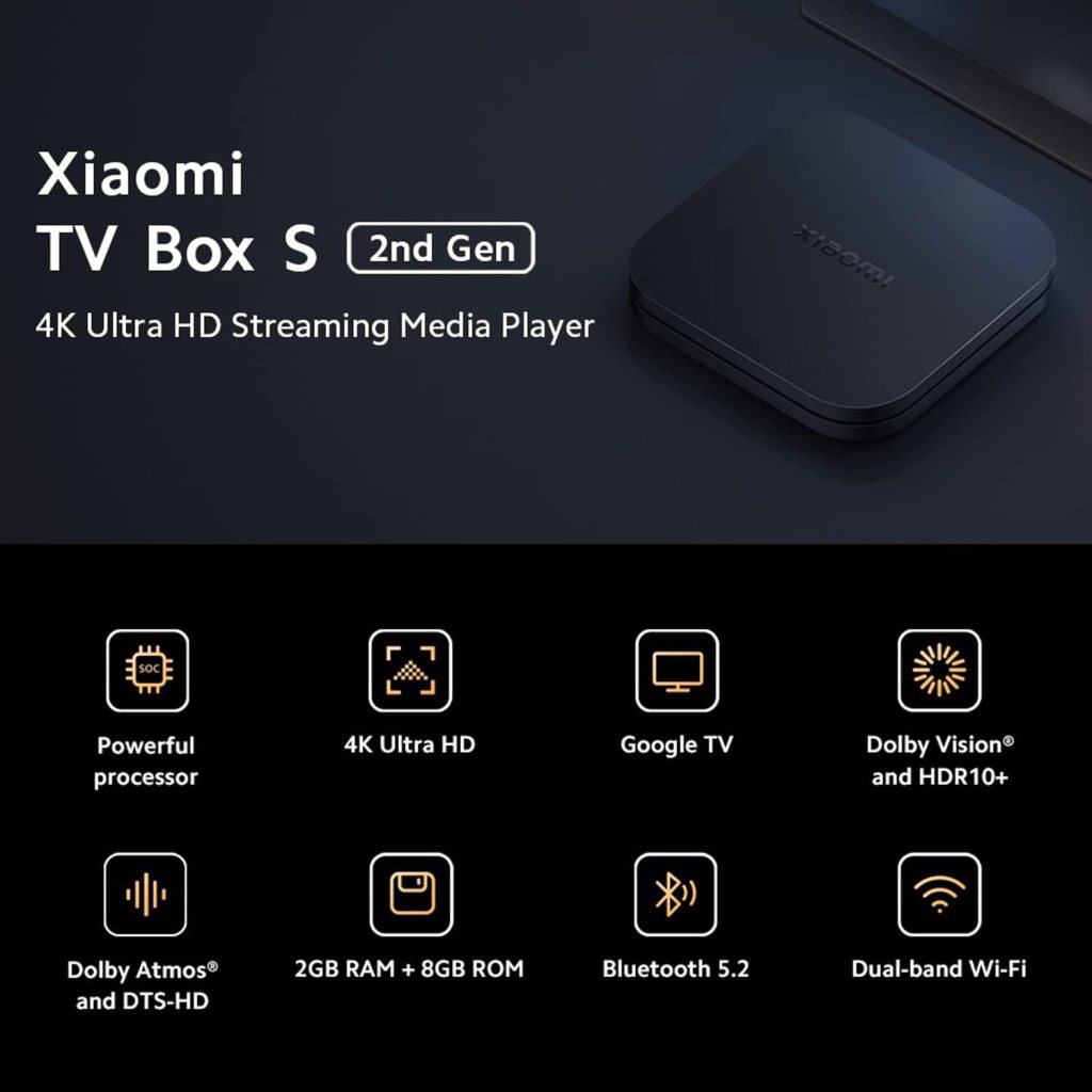Xiaomi TV Box S (2nd Gen) 4K Ultra HD Streaming Media Player, Google TV Box with 2GB RAM 8GB ROM, 2.4G/5G Dual WiFi, Bluetooth 5.2 Dolby Atmos DTS-HD, Dolby Vision, HDR10+ Xiaomi TV Box S (2nd Gen) 4K Ultra HD Streaming Media Player, Google TV Box with 2GB RAM 8GB ROM, 2.4G/5G Dual WiFi, Bluetooth 5.2 Dolby Atmos DTS-HD, Dolby Vision, HDR10+