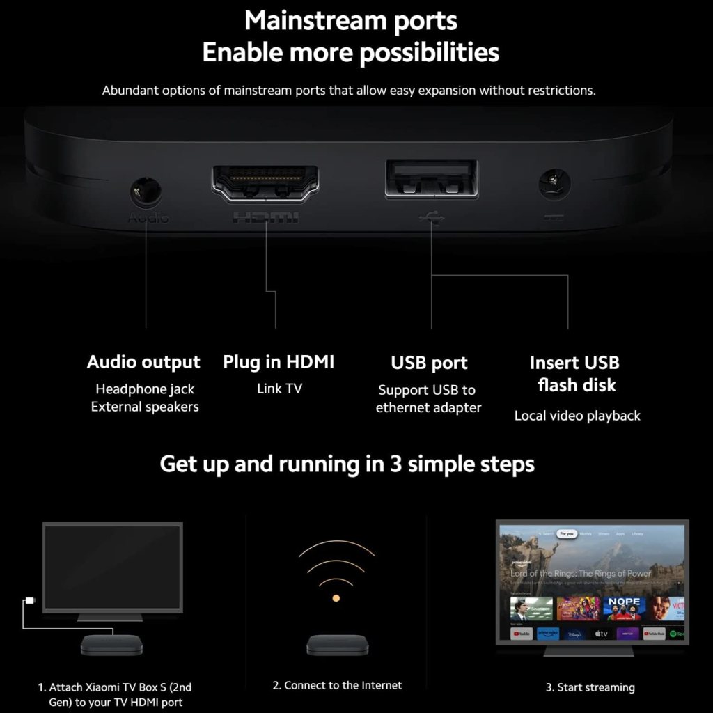 Xiaomi TV Box S (2nd Gen) 4K Ultra HD Streaming Media Player, Google TV Box with 2GB RAM 8GB ROM, 2.4G/5G Dual WiFi, Bluetooth 5.2 Dolby Atmos DTS-HD, Dolby Vision, HDR10+ Xiaomi TV Box S (2nd Gen) 4K Ultra HD Streaming Media Player, Google TV Box with 2GB RAM 8GB ROM, 2.4G/5G Dual WiFi, Bluetooth 5.2 Dolby Atmos DTS-HD, Dolby Vision, HDR10+