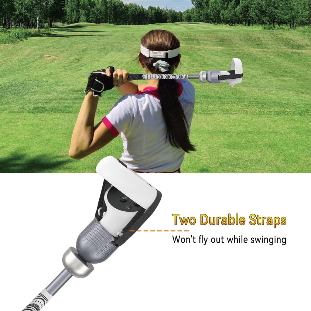 ZHGM Weighted VR Golf Club Attachment for Meta Quest 2/ Oculus Quest 2, Aluminum Golf Club Handle Accessory with Realistic Grip 2 Straps, 1: 1 Molded Controller Cup, Grey