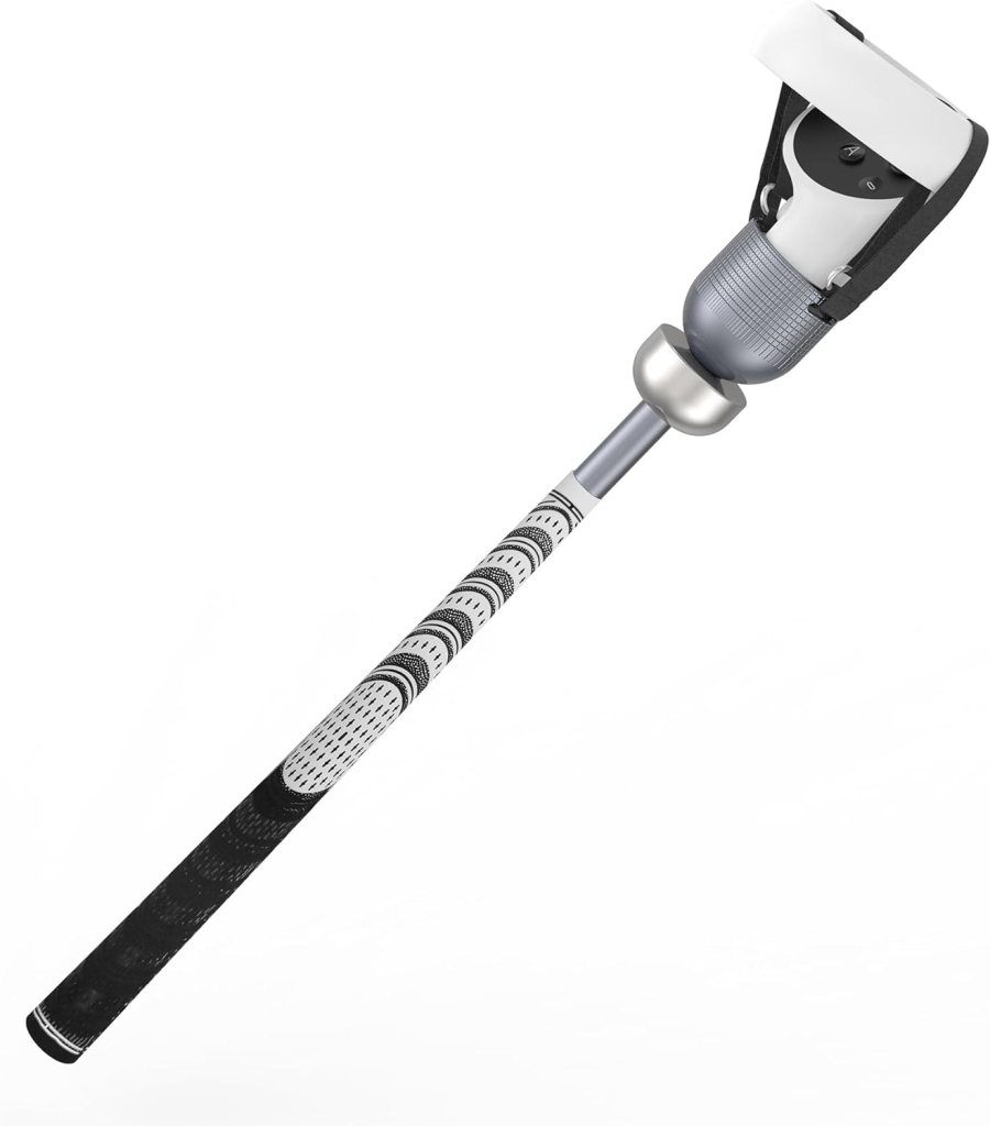 ZHGM Weighted VR Golf Club Attachment for Meta Quest 2/ Oculus Quest 2, Aluminum Golf Club Handle Accessory with Realistic Grip 2 Straps, 1: 1 Molded Controller Cup, Grey