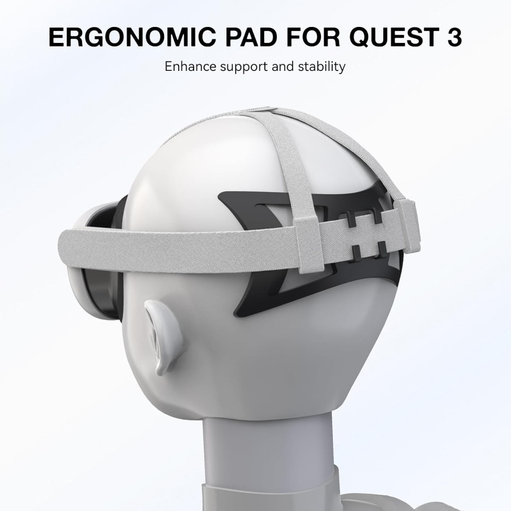 APEXINNO VR Head Strap Pad for Meta Quest 3 Headset Accessories, TPU Head Strap Cushion for Oculus Quest 3 Quest 2 Original Head Strap, Bracket for The Back of The Head Headstrap (Black-A)