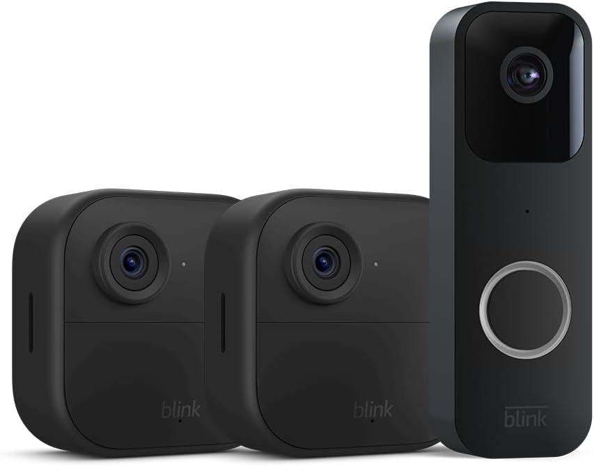 Blink Video Doorbell + 2 Outdoor 4 smart security cameras (4th Gen) with Sync Module 2 | Two-year battery life, motion detection, two-way audio, HD video, Works with Alexa