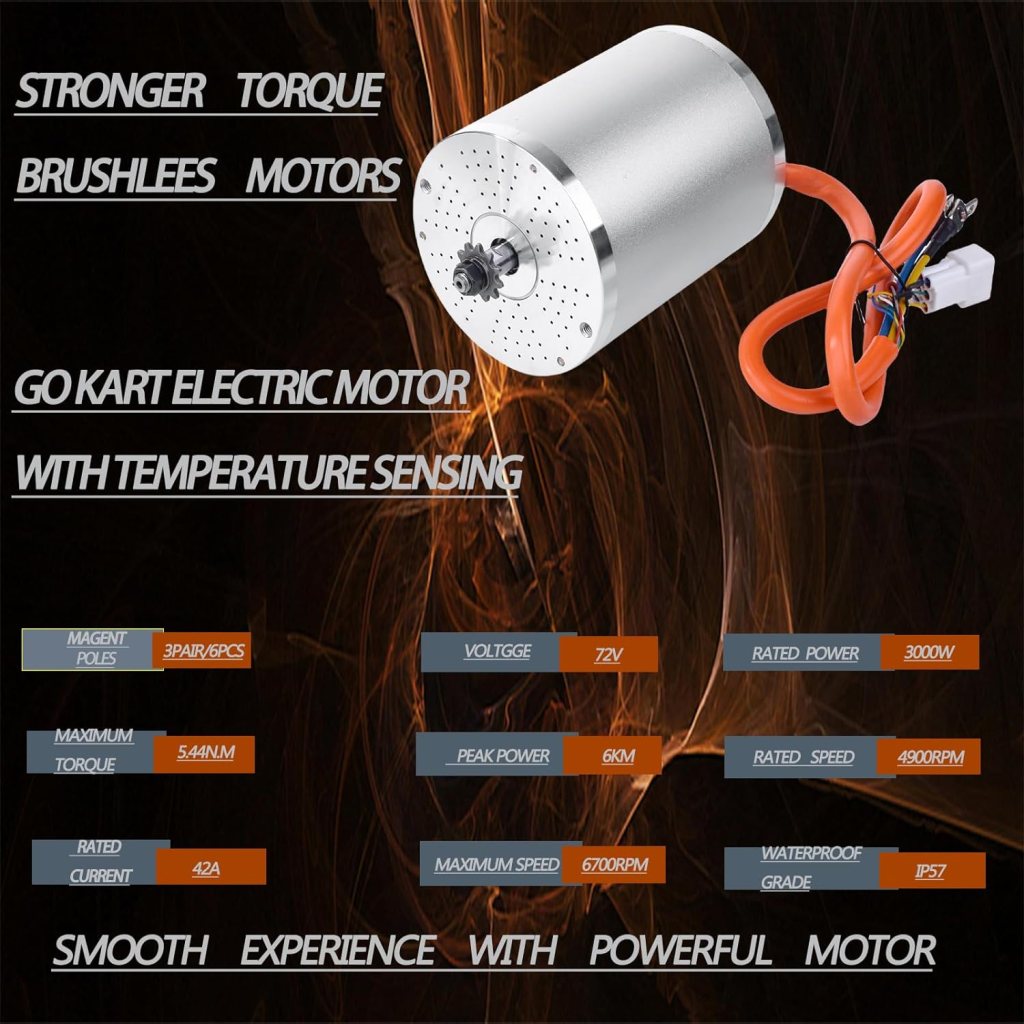 Electric Motor 1600W 48V go Kart Electric Motor kit with Throttle 33A Speed Controller BLDC ATV Kits Scooter Motorcycle Engine Ebike Conversion Kit Chain T8F