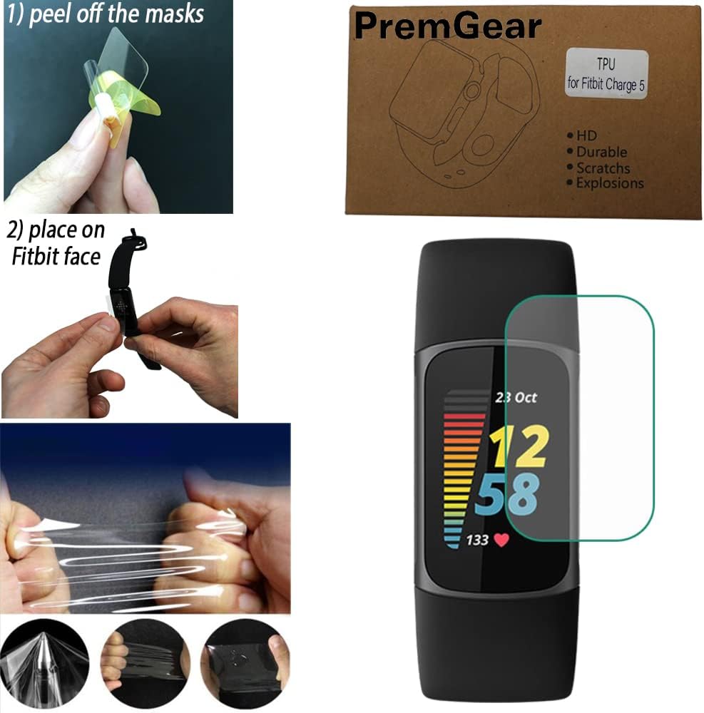 Fitbit Charge 5 Advanced Fitness  Health Tracker (Black) with Built-in GPS, Stress Tools, Bundle with 2 Watch Bands, 3.3foot Metal Charging Dock, Wall Adapter, Screen Shield  PremGear