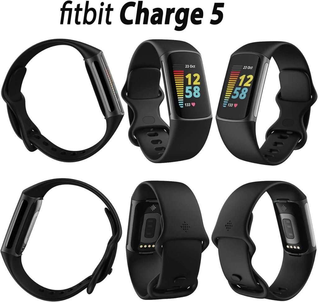 Fitbit Charge 5 Advanced Fitness  Health Tracker (Black) with Built-in GPS, Stress Tools, Bundle with 2 Watch Bands, 3.3foot Metal Charging Dock, Wall Adapter, Screen Shield  PremGear