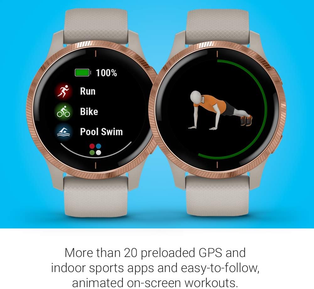Garmin 010-02173-11 Venu, GPS Smartwatch with Bright Touchscreen Display, Features Music, Body Energy Monitoring, Animated Workouts, Pulse Ox Sensor and More, Black