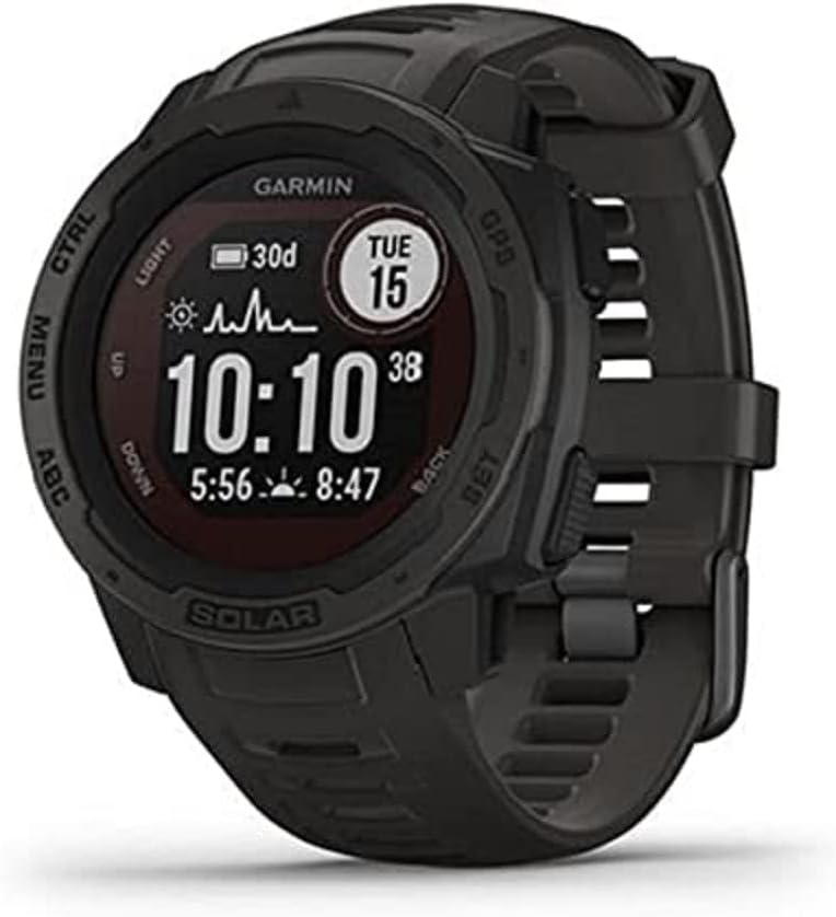 Garmin 010-02293-10 Instinct Solar, Rugged Outdoor Smartwatch with Solar Charging Capabilities, Built-in Sports Apps and Health Monitoring, Graphite