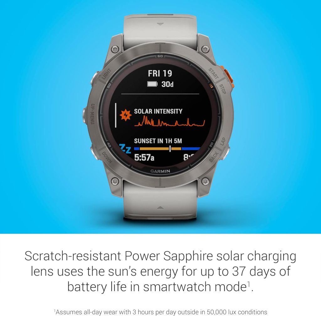 Garmin fēnix 7S Pro Sapphire Solar, Multisport GPS Smartwatch, Built-in Flashlight, Solar Charging Capability, Black