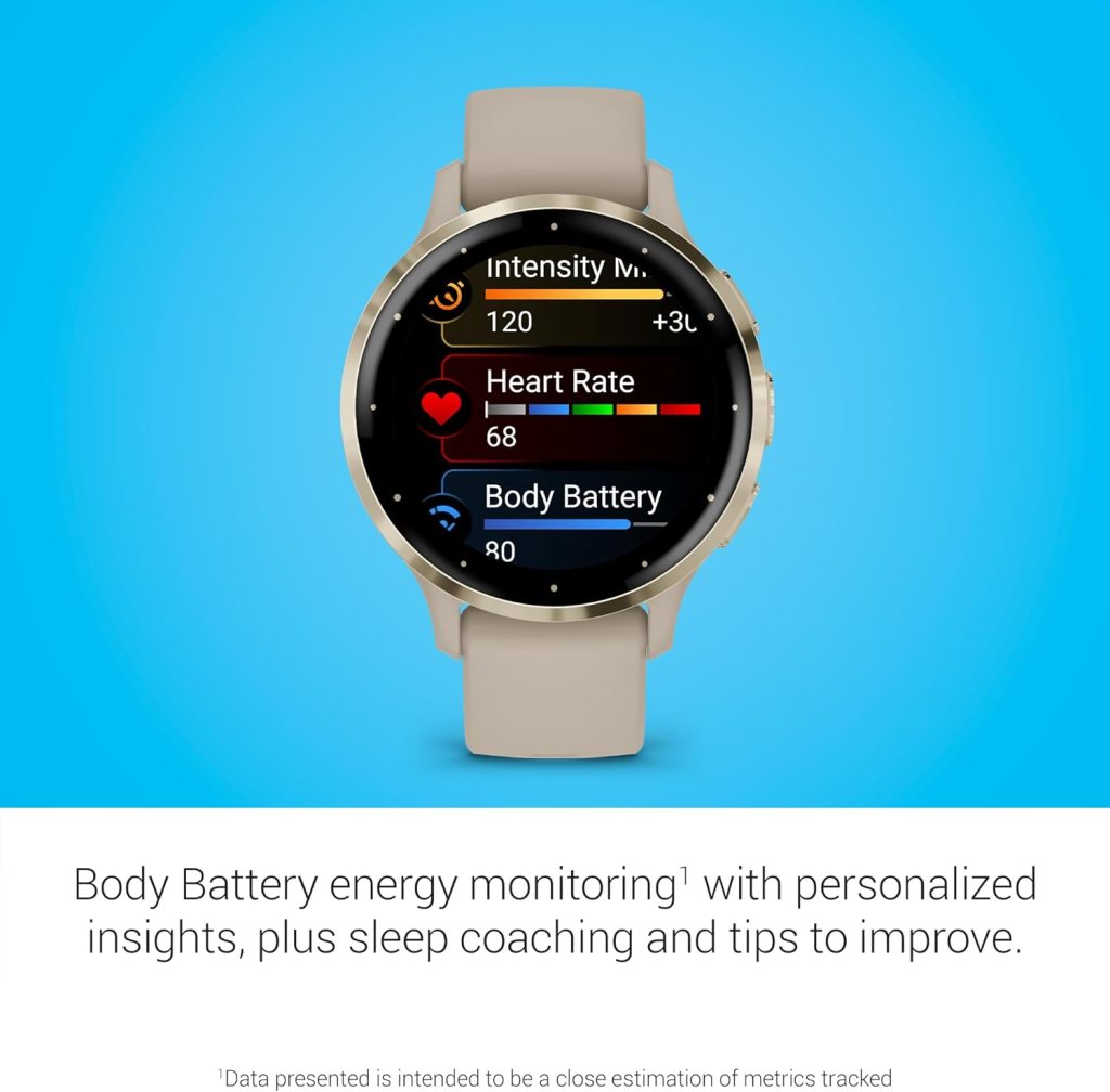 Garmin Venu 3 Slate Stainless Steel Bezel 1.4-Inch AMOLED Touchscreen Display Smart Watch with 45mm Black Case and Silicone Band