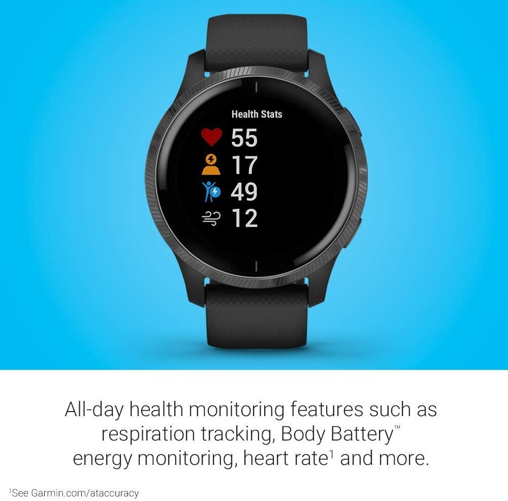 Garmin Venu, GPS Smartwatch with Bright Touchscreen Display, Features Music, Body Energy Monitoring, Animated Workouts, Pulse Ox Sensor and More, Black, 010-N2173-11 (Renewed) Garmin Venu, GPS Smartwatch with Bright Touchscreen Display, Features Music, Body Energy Monitoring, Animated Workouts, Pulse Ox Sensor and More, Black, 010-N2173-11 (Renewed)