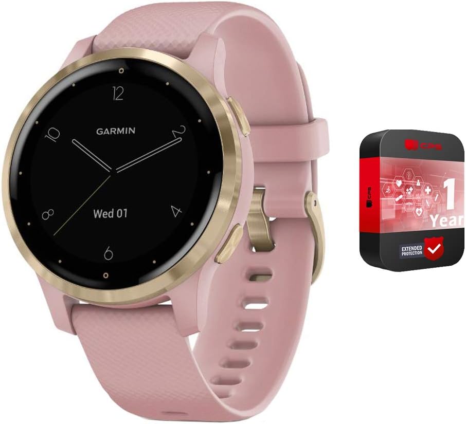 Garmin Vivoactive 4S GPS Smartwatch with Music  Fitness Activity Tracker  Health Monitor Apps (Dust Rose/Gold) 010-02172-31 4 S Bundle with CPS Enhanced Protection Pack