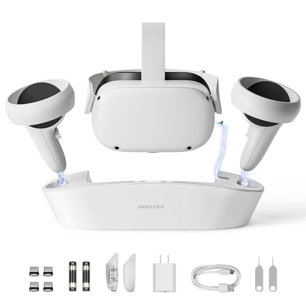 GEEKERA Charging Dock for Oculus Quest 2, Magnetic Charging Station for Meta Quest 2 VR Headset Controllers, VR Accessories with 2 Rechargeable Batteries, USB C Charger, Fast Charging GEEKERA Charging Dock for Oculus Quest 2, Magnetic Charging Station for Meta Quest 2 VR Headset Controllers, VR Accessories with 2 Rechargeable Batteries, USB C Charger, Fast Charging