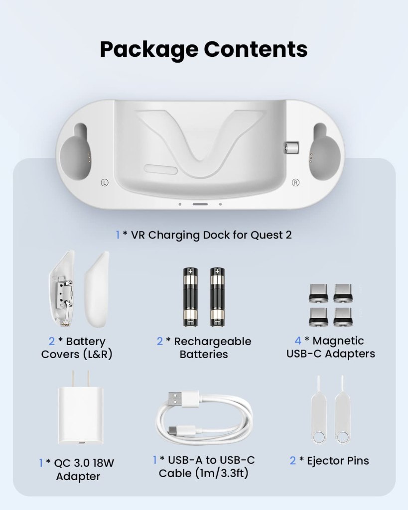 GEEKERA Charging Dock for Oculus Quest 2, Magnetic Charging Station for Meta Quest 2 VR Headset Controllers, VR Accessories with 2 Rechargeable Batteries, USB C Charger, Fast Charging GEEKERA Charging Dock for Oculus Quest 2, Magnetic Charging Station for Meta Quest 2 VR Headset Controllers, VR Accessories with 2 Rechargeable Batteries, USB C Charger, Fast Charging