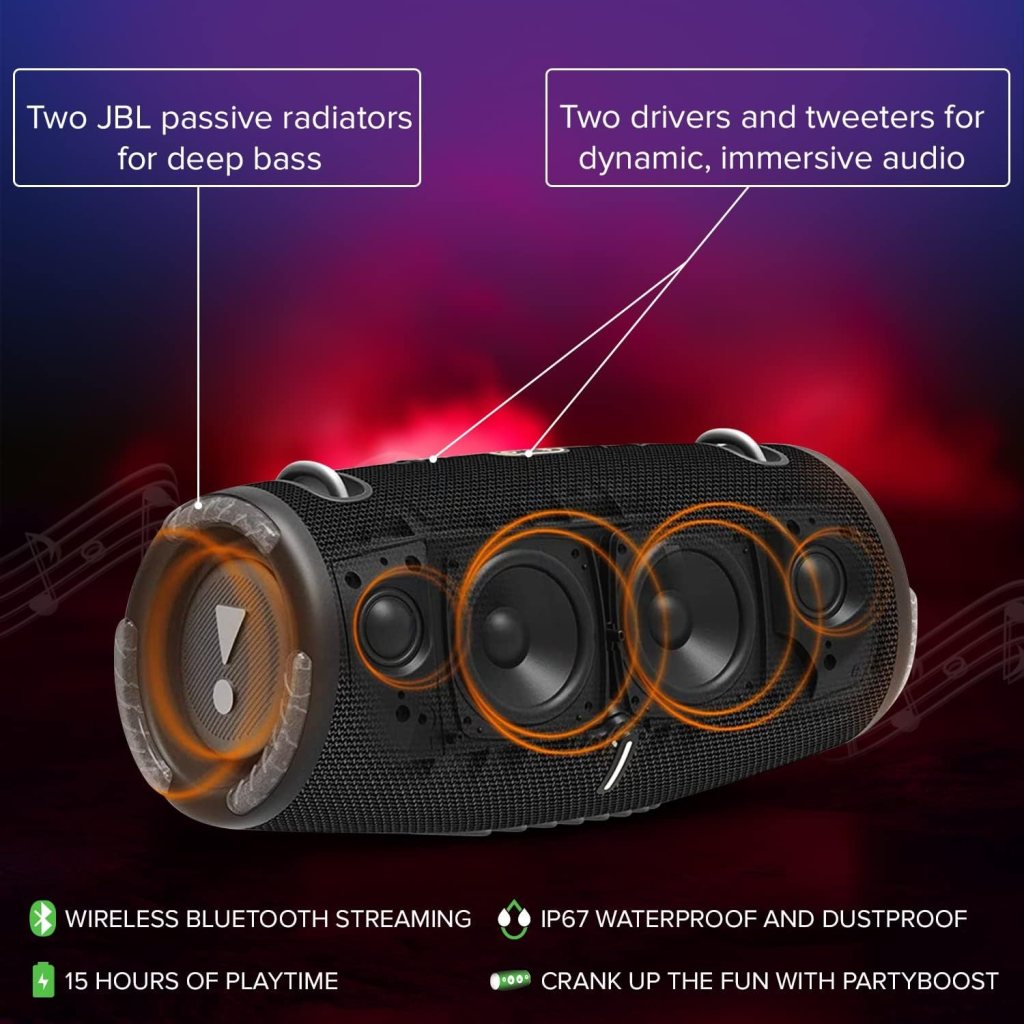 JBL Xtreme 3 Portable Bluetooth Speaker - Powerful Sound Deep Bass - IP67 Waterproof - Pair with Multiple Speakers - Speaker Bundle with Megen Protective Hardshell Case (Black) JBL Xtreme 3 Portable Bluetooth Speaker - Powerful Sound Deep Bass - IP67 Waterproof - Pair with Multiple Speakers - Speaker Bundle with Megen Protective Hardshell Case (Black)