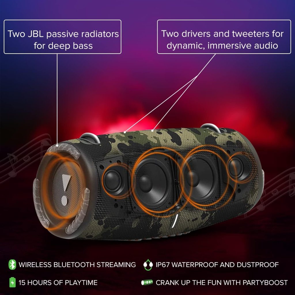 JBL Xtreme 3 Portable Bluetooth Speaker - Powerful Sound Deep Bass - IP67 Waterproof - Pair with Multiple Speakers - Wireless Bluetooth Speaker Bundle with Megen Protective Hardshell Case(Camo) JBL Xtreme 3 Portable Bluetooth Speaker - Powerful Sound Deep Bass - IP67 Waterproof - Pair with Multiple Speakers - Wireless Bluetooth Speaker Bundle with Megen Protective Hardshell Case(Camo)