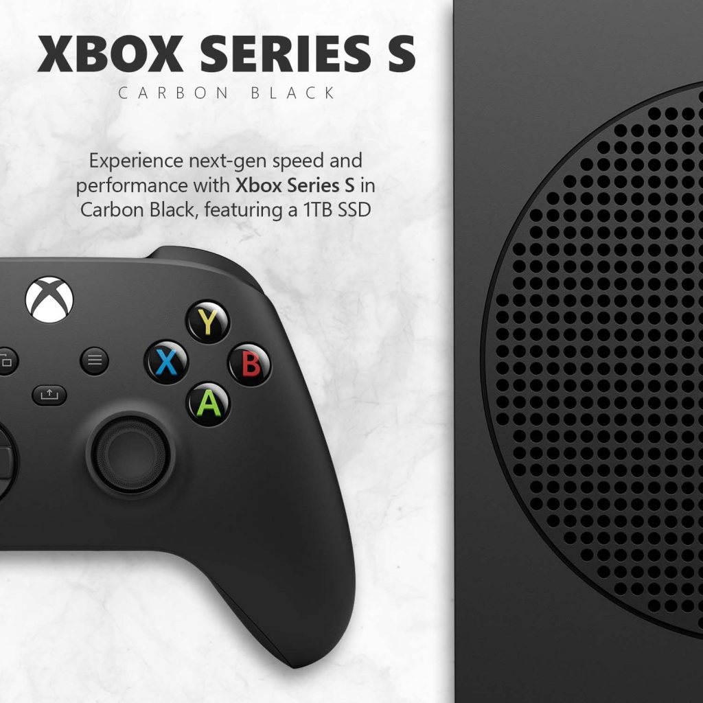 Microsoft Xbox Series S 1TB SSD Console Carbon Black - Includes Xbox Wireless Controller - Up to 120 frames per second - 10GB RAM 1TB SSD - Experience high dynamic range - Xbox Velocity Architecture