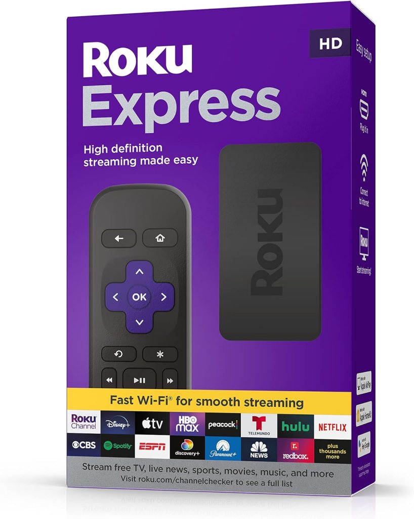 Roku Express HD Streaming Device with High-Speed HDMI Cable and Simple Remote, Guided Setup, and Fast Wi-Fi (2022) (Renewed)