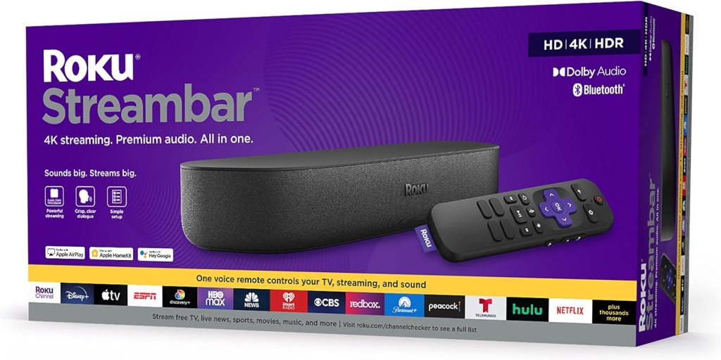 Roku Streambar | 4K HDR Streaming Device Premium Roku Soundbar All In One, Roku Voice Remote, Free Live TV Roku Streambar | 4K HDR Streaming Device Premium Roku Soundbar All In One, Roku Voice Remote, Free Live TV