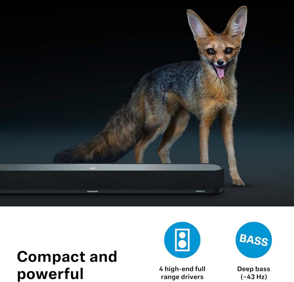 Sennheiser AMBEO Soundbar Mini - Immersive 3D Audio for TV, Movies, and Music - Compact Device with Powerful Adaptive Features, Multiple Connectivity and Intuitive Usage Sennheiser AMBEO Soundbar Mini - Immersive 3D Audio for TV, Movies, and Music - Compact Device with Powerful Adaptive Features, Multiple Connectivity and Intuitive Usage