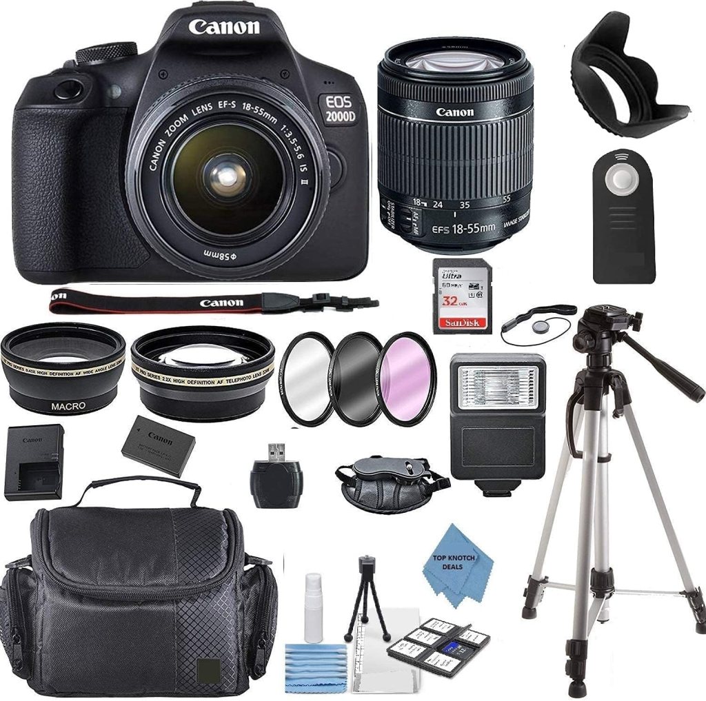 Ultimate Deals Canon EOS 2000D (Rebel T7) DSLR Camera w/Canon EF-S 18-55mm F/3.5-5.6 Zoom Lens + Case + 32GB Memory Card + TopKnotch Kit (Renewed) Ultimate Deals Canon EOS 2000D (Rebel T7) DSLR Camera w/Canon EF-S 18-55mm F/3.5-5.6 Zoom Lens + Case + 32GB Memory Card + TopKnotch Kit (Renewed)