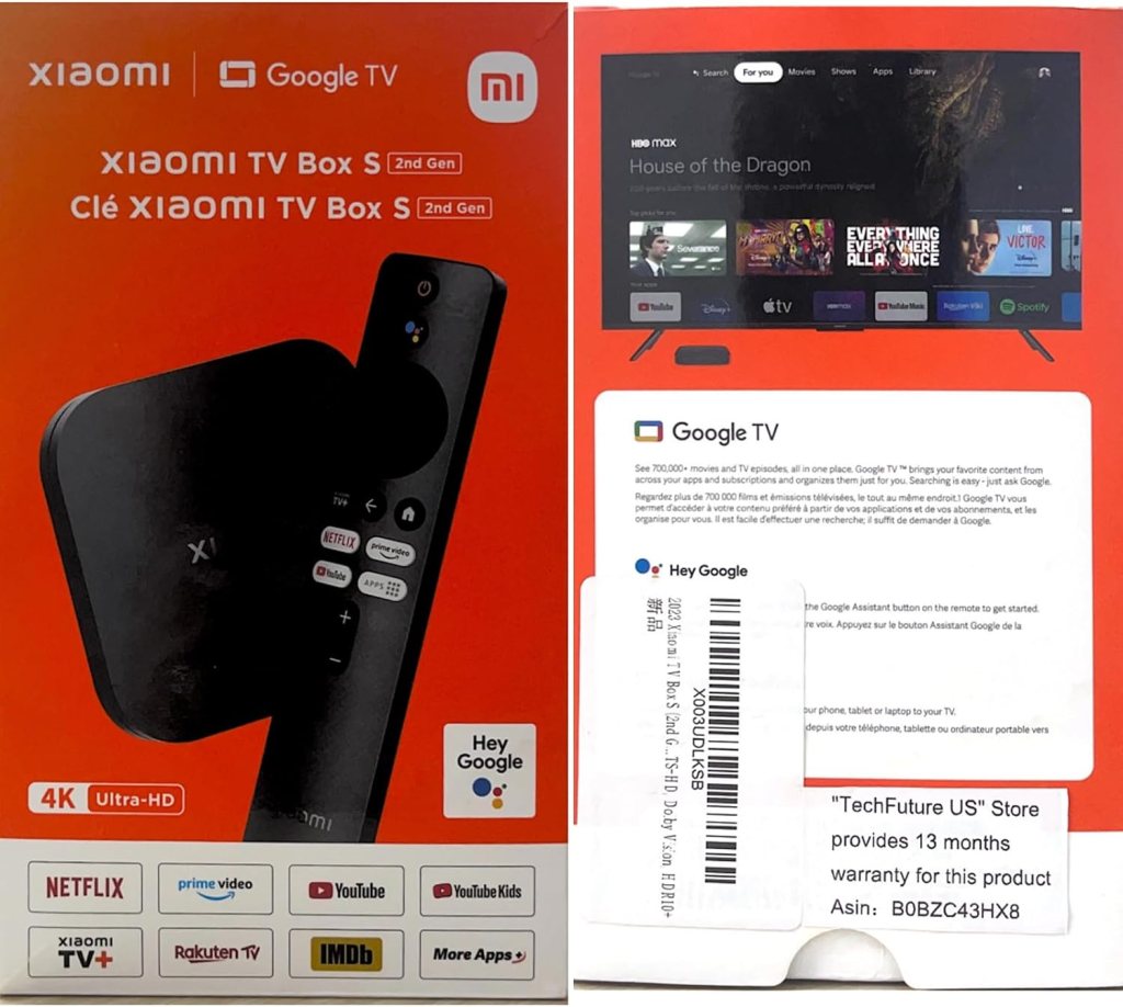 Xiaomi Mi Box S 4K HDR Android TV Remote Streaming Media Player with Google Assistant Streaming Device 4K Ultra HD