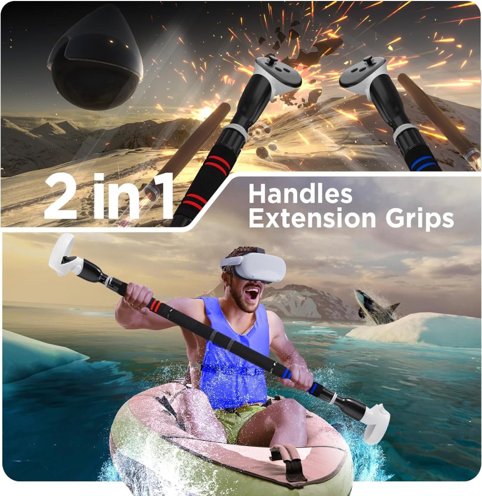 YOGES Handle Attachments Compatible with Meta Quest 3 / Oculus Quest 2 / Quest Pro/Rift S Controller Accessories, Dual Handles Extension Grips for VR Games Beat Saber Gorilla Tag Long Arms YOGES Handle Attachments Compatible with Meta Quest 3 / Oculus Quest 2 / Quest Pro/Rift S Controller Accessories, Dual Handles Extension Grips for VR Games Beat Saber Gorilla Tag Long Arms