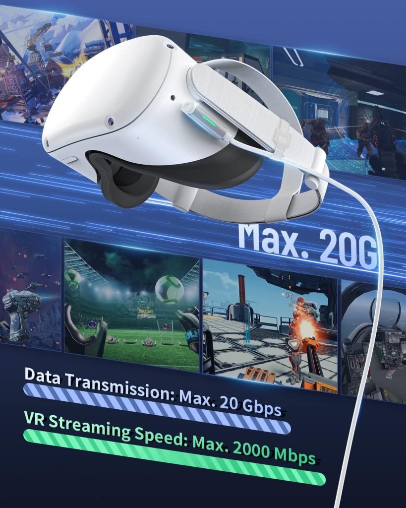 ZYBER Link Cable 16 FT for Meta Quest 2 Quest Pro Pico 4,VR Headset Link Cable for Oculus Quest 2/1 Gaming PC, High Speed USB 3.0 to USB C Cable for PC VR and Steam VR, Black