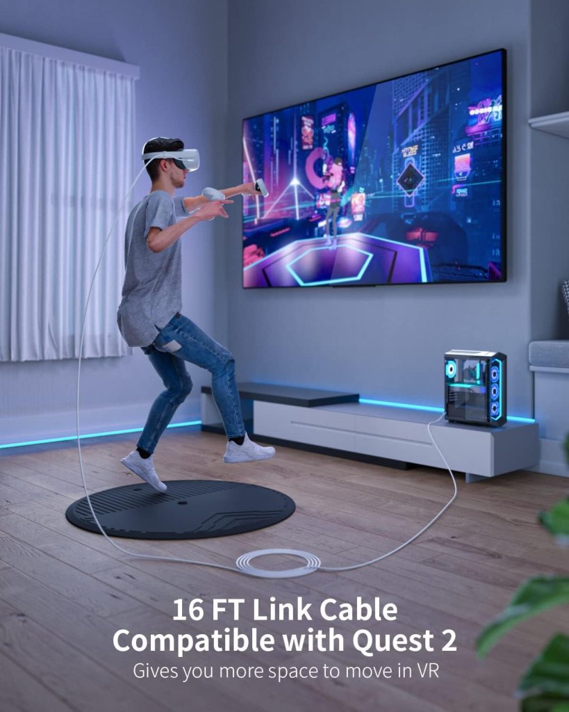 ZYBER Link Cable 16 FT for Meta Quest 2 Quest Pro Pico 4,VR Headset Link Cable for Oculus Quest 2/1 Gaming PC, High Speed USB 3.0 to USB C Cable for PC VR and Steam VR, Black