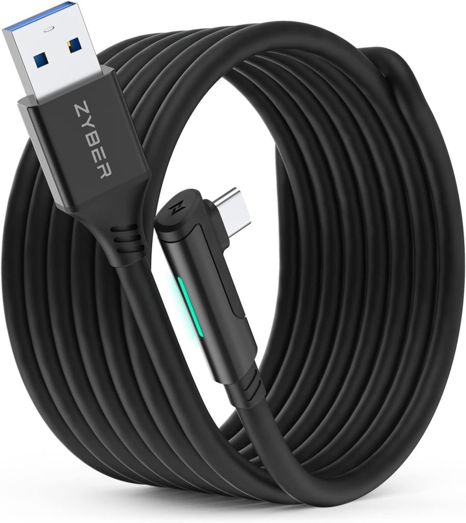 ZYBER Link Cable 16 FT for Meta Quest 2 Quest Pro Pico 4,VR Headset Link Cable for Oculus Quest 2/1 Gaming PC, High Speed USB 3.0 to USB C Cable for PC VR and Steam VR, Black