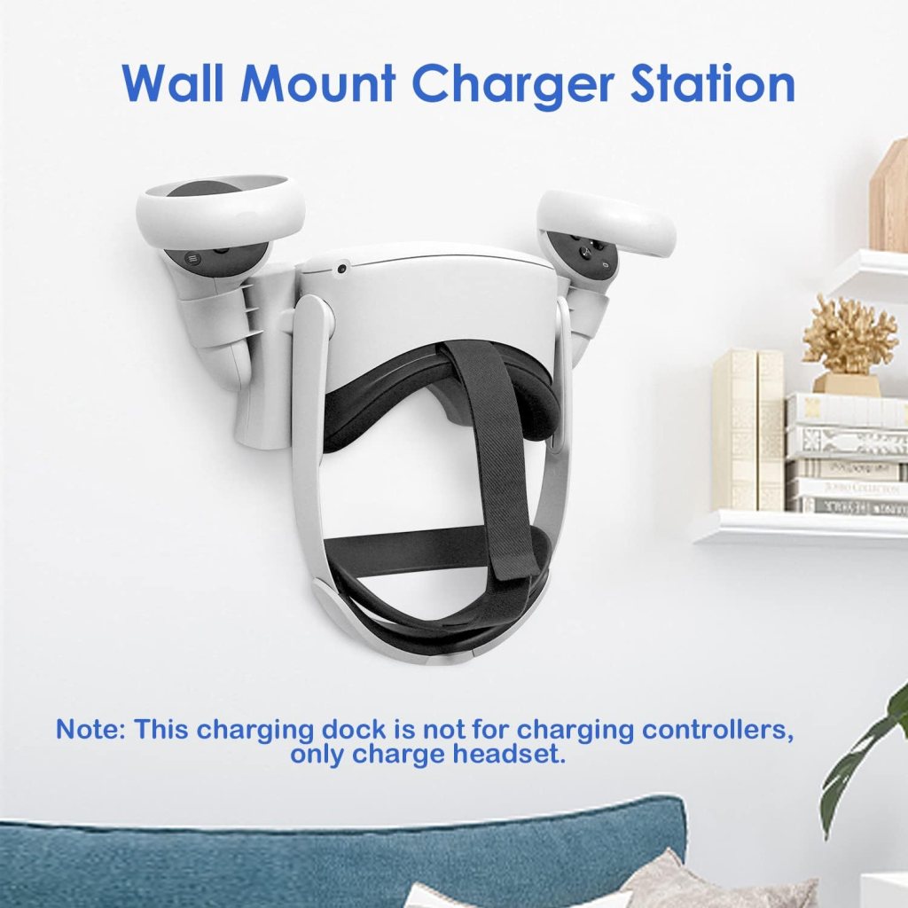 ZyberGears VR Charging Dock for Meta Quest 2, Charging Stand for Oculus Quest 2 Accessories, Wall Mount VR Headset Charger Station with USB-C Charge Cable