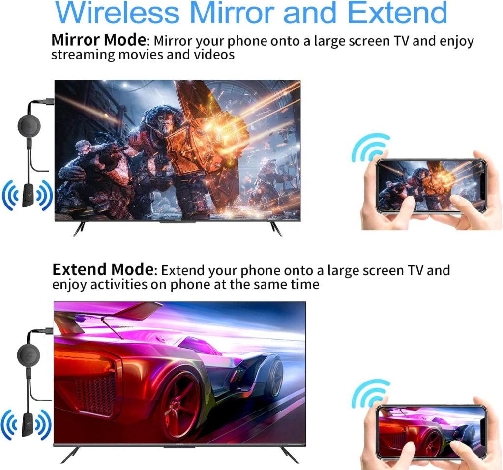 4K 2K 1080P Wireless HDMI Streaming Adapter, Compatible Phone/Tablet/PC to HDTV/Projector, Movies/Shows/Live TV, Airplay/Miracast/DLNA