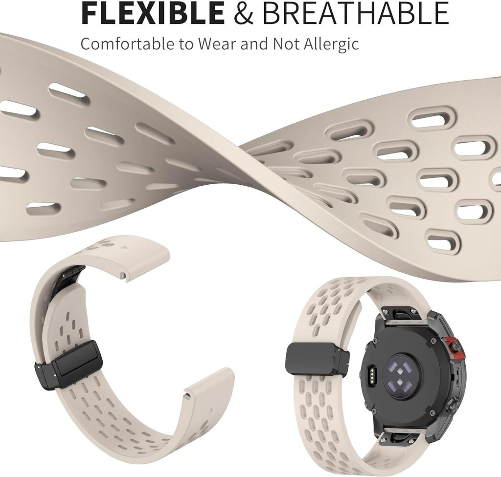 Abanen Silicone Air-holes Sport Watch Bands for Fenix 7S / Fenix 6S / Fenix 5S / Instinct 2S, 20mm Soft Silicone Wrist Strap with Fold-over Magnetic Closure for Garmin epix Pro 42mm