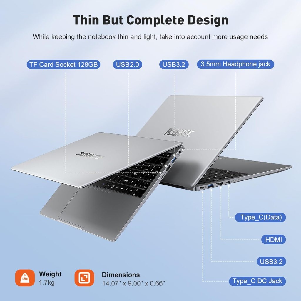 ACEMAGIC Laptop Computer, 16GB DDR4 512GB SSD, 15.6 Inch Laptop with Intel Quad-Core N95(Up to 3.4GHz), Metal Shell, BT5.0, 5G WiFi, USB3.2, Type_C, Webcam, Long Battery Life, 180° Open Angle ACEMAGIC Laptop Computer, 16GB DDR4 512GB SSD, 15.6 Inch Laptop with Intel Quad-Core N95(Up to 3.4GHz), Metal Shell, BT5.0, 5G WiFi, USB3.2, Type_C, Webcam, Long Battery Life, 180° Open Angle