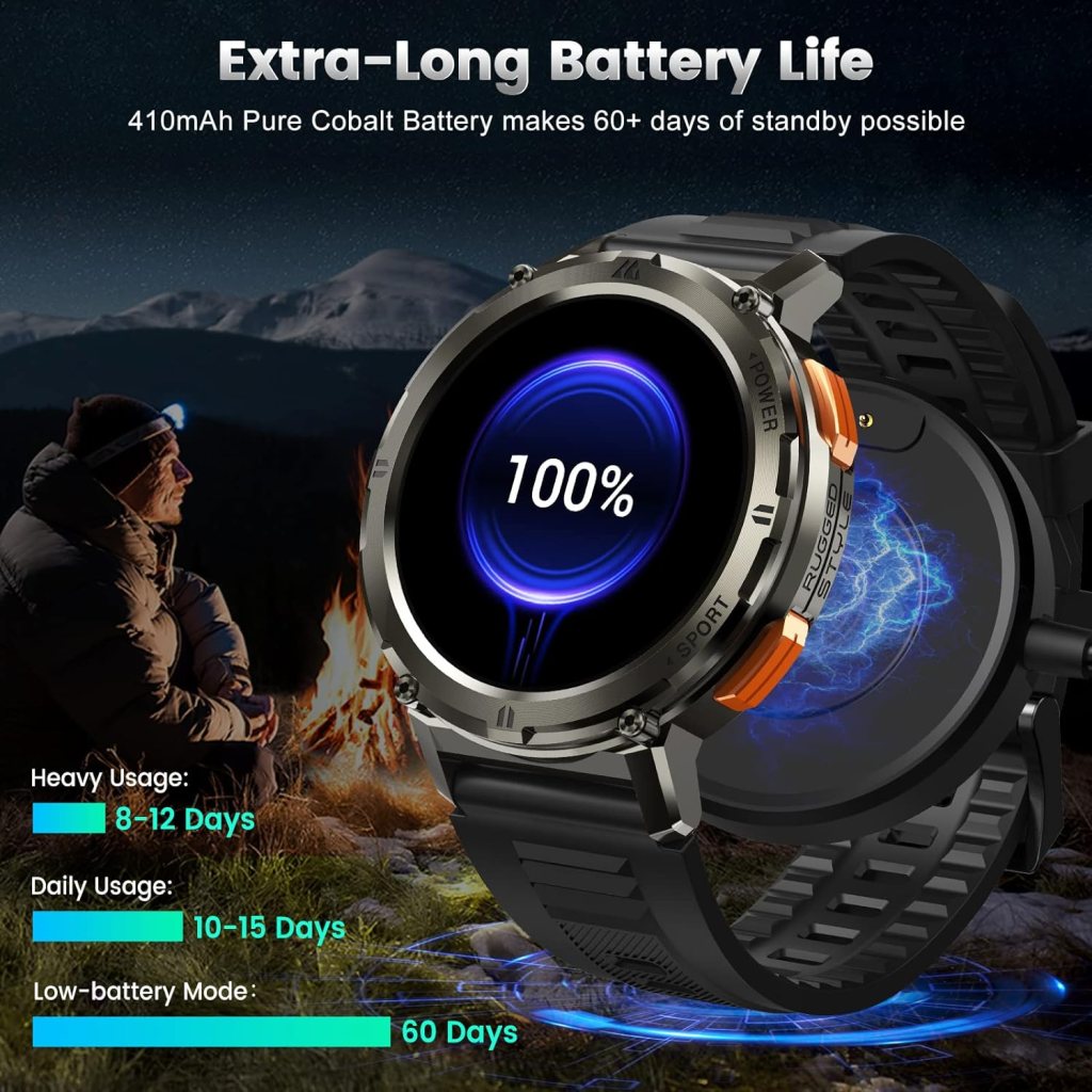 AMAZTIM Smart Watches for Men,60 Days Extra-Long Battery, 50M Waterproof,Rugged Military (Answer/Make Calls), Fitness Tracker, 1.43 Ultra HD AMOLED, AI Voice Assistant/Blood Pressure/Sleep Monitor