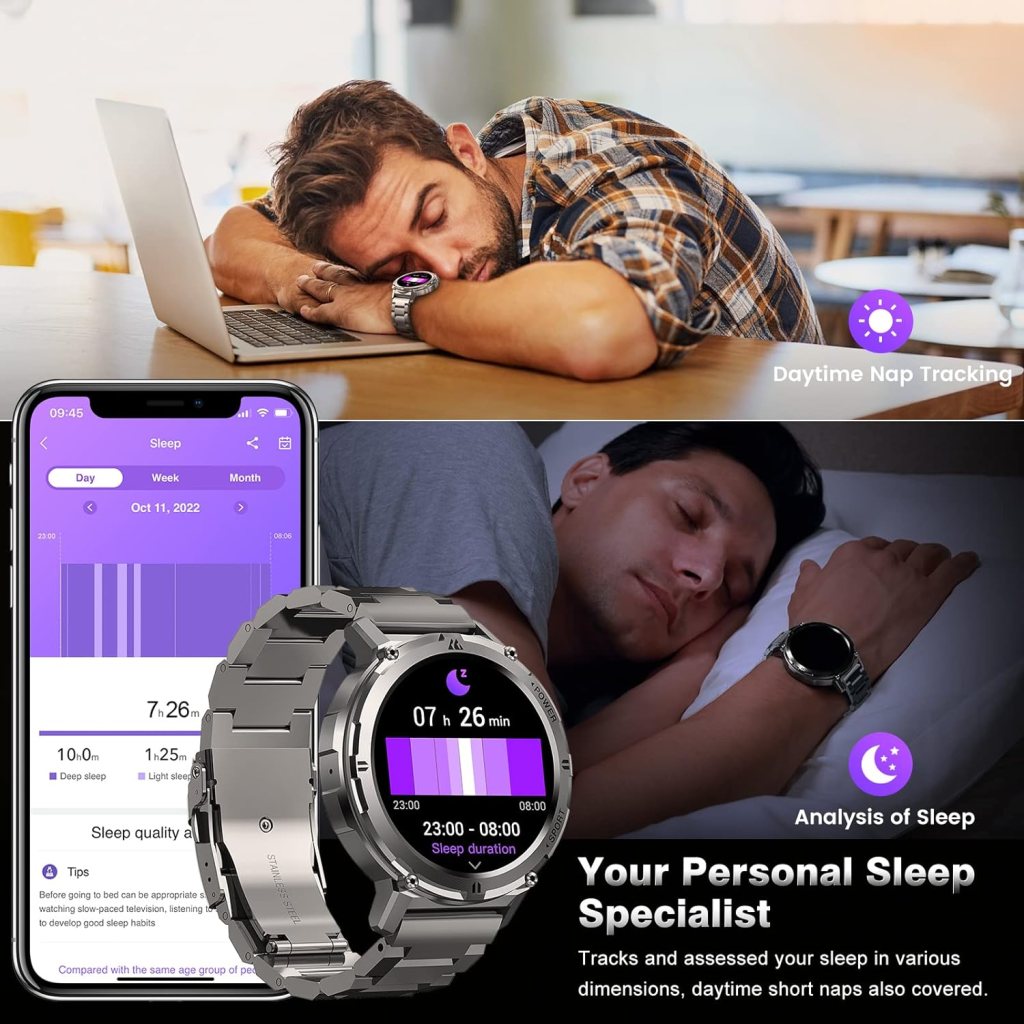 AMAZTIM Smart Watches for Men,60 Days Extra-Long Battery, 50M Waterproof,Rugged Military (Answer/Make Calls), Fitness Tracker, 1.43 Ultra HD AMOLED, AI Voice Assistant/Blood Pressure/Sleep Monitor