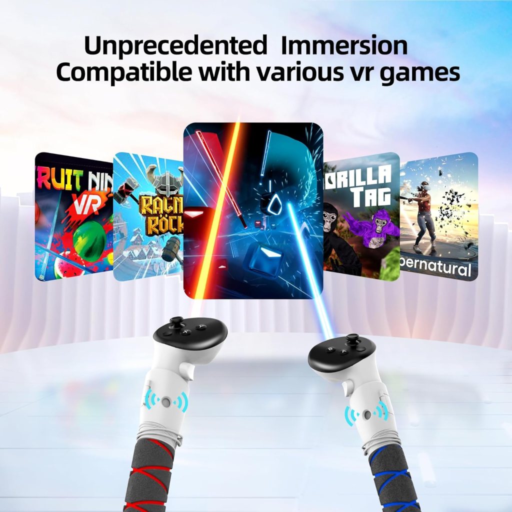 AMVR 3-in-1 Handle Attachment Compatible with Meta/Oculus Quest 3 Accessories,Beat Saber Handles,VR Gorilla Tag Long Arms Extension Grip,for Quest 3 Golf Club Attachment,VR Game(Not for Charging Dock)