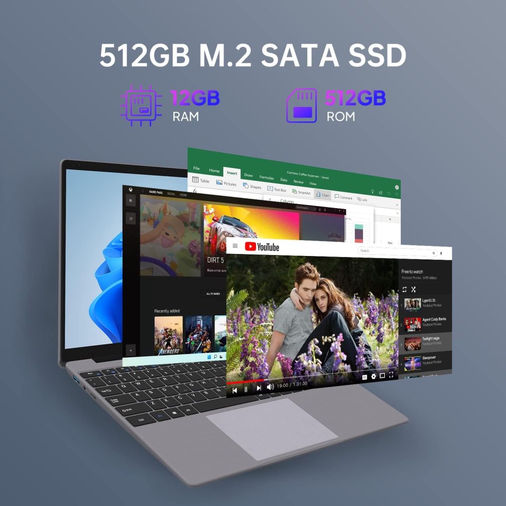 ApoloSign Windows Laptop, 12GB RAM, 512GB SSD(Expandable 1T) 15.6-inch Laptop Computer, 1080P FHD Display, Intel Jasper Lake N5095, Up to 2.8GHz Slim Computer with 2.4G/5G WiFi, 2 Speakers-Gray