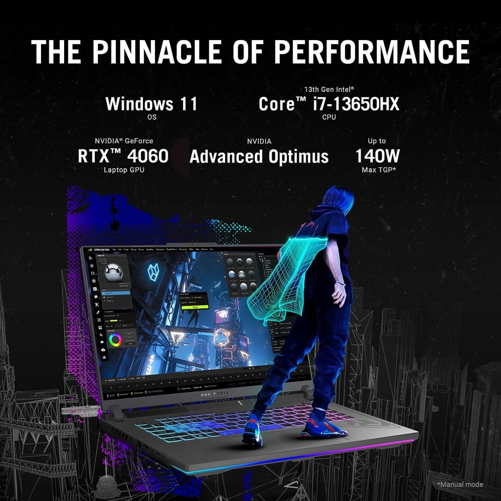 ASUS ROG Strix G16 (2023) Gaming Laptop, 16” 16:10 QHD 240Hz, GeForce RTX 4060, Intel Core i9-13980HX, 16GB DDR5, 1TB PCIe SSD, Wi-Fi 6E, Windows 11, G614JV-ES94